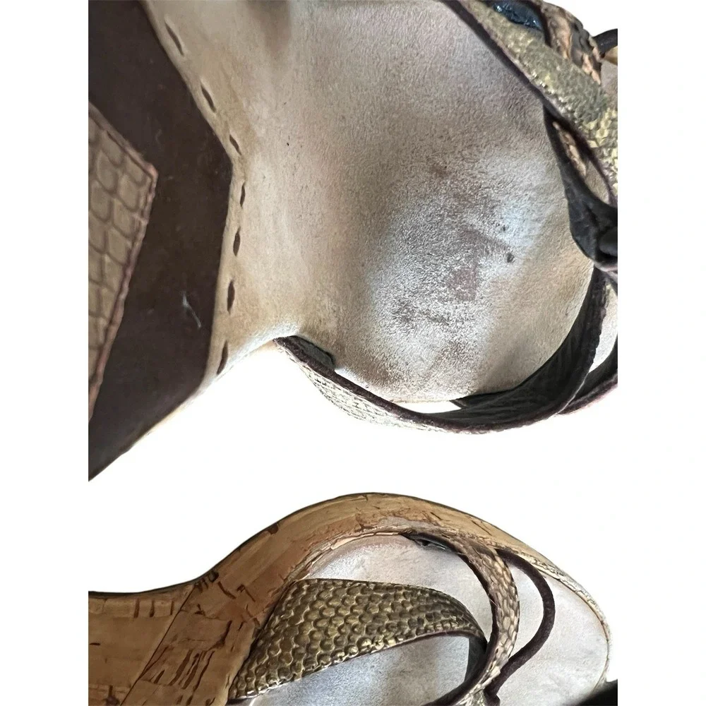 Prada Y2K Snake Print Strappy Sandals Cork Wedge Sz 38.5 Boho Contemporary